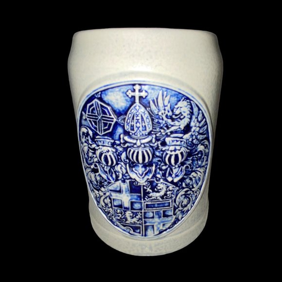 Vintage Gerz Embossed Cobalt Blue Coat of Arms Stoneware Beer Stein Mug Germany - Picture 1 of 5